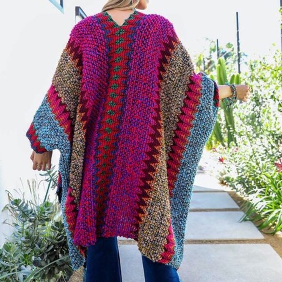 01 Boho Multicolor crochet Tassel hem Cardigan - Picture 6 of 8